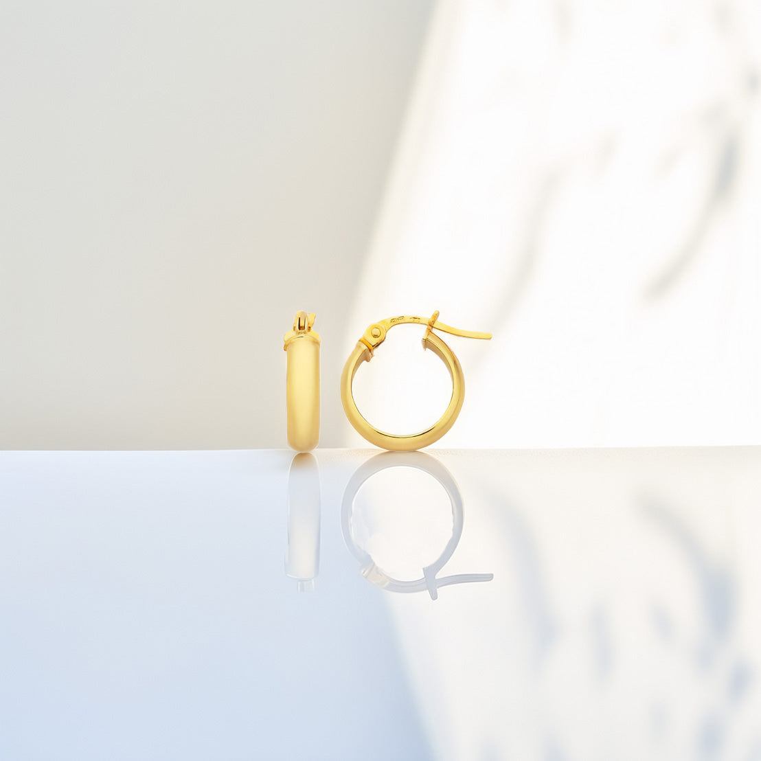 9ct Half Round Yellow Gold Hoop Earrings (3.3mm x 10mm)