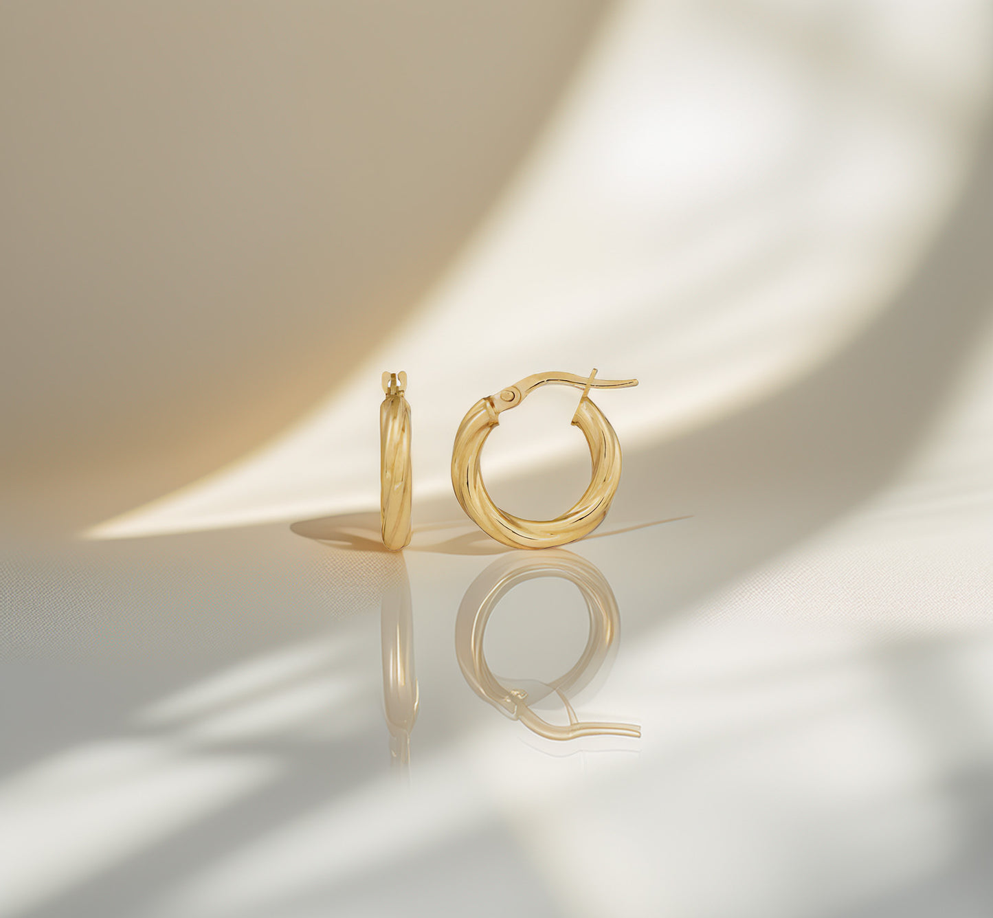 9ct Yellow Gold Twisted Tube Hoop Earrings (3mm x 10mm)