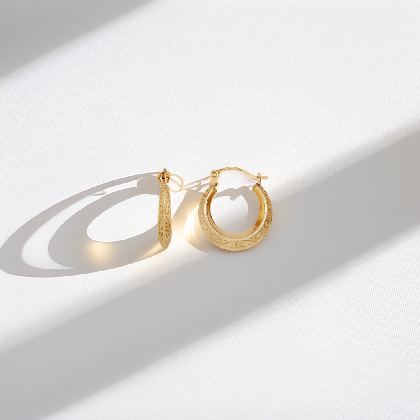 Stamped Creole Pattern Hoop Earrings (2mm x 10mm)