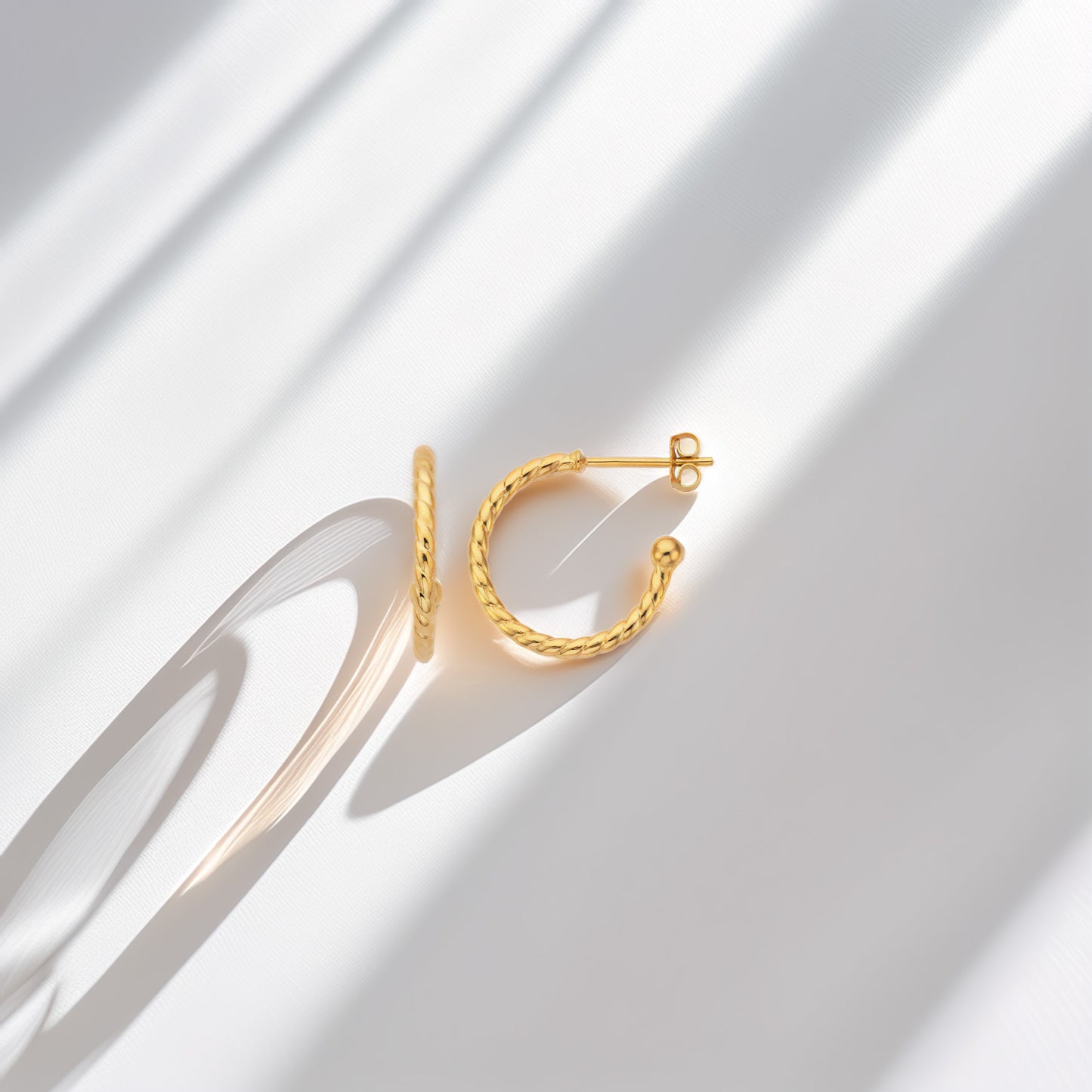 Petite Yellow Gold Twisted Hoop Earrings (2mm x 11mm)