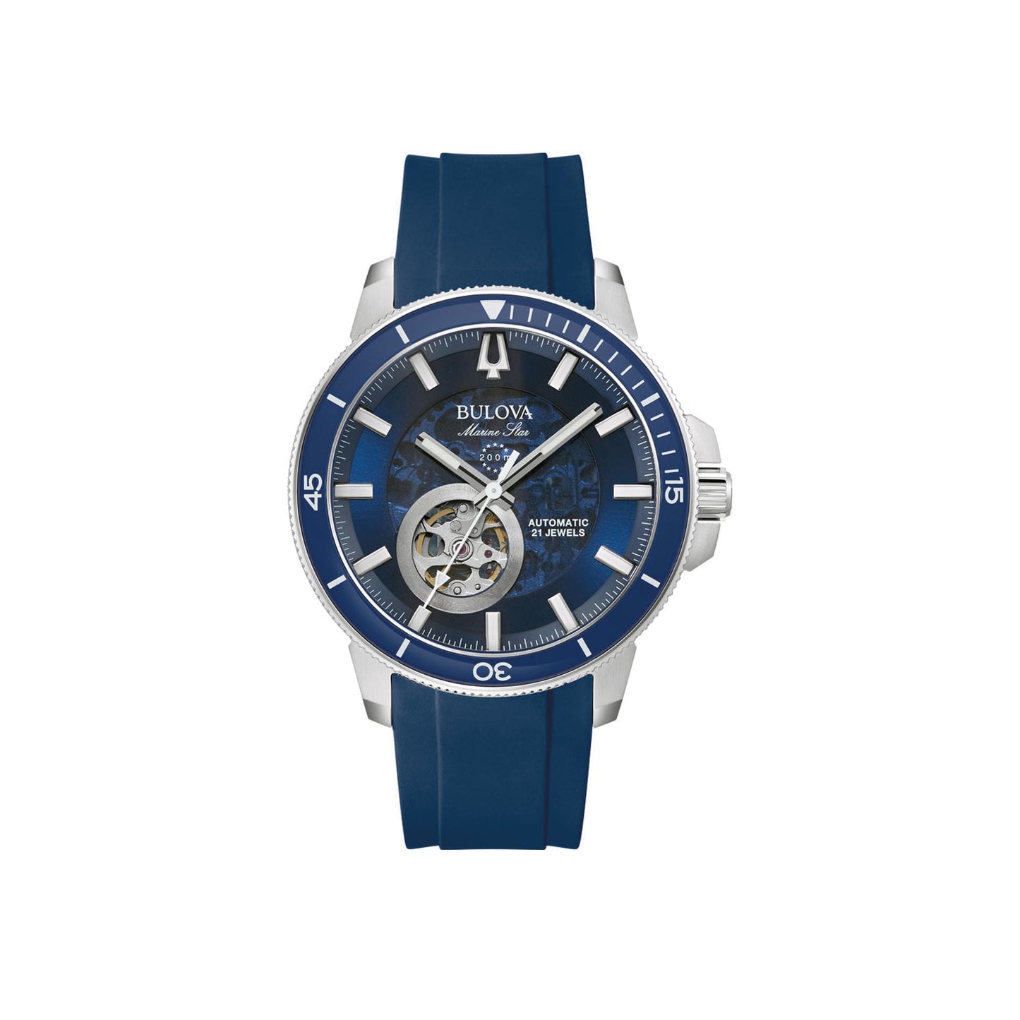 Bulova Marine Star Automatic Skeleton Deep Blue Silicone Strap