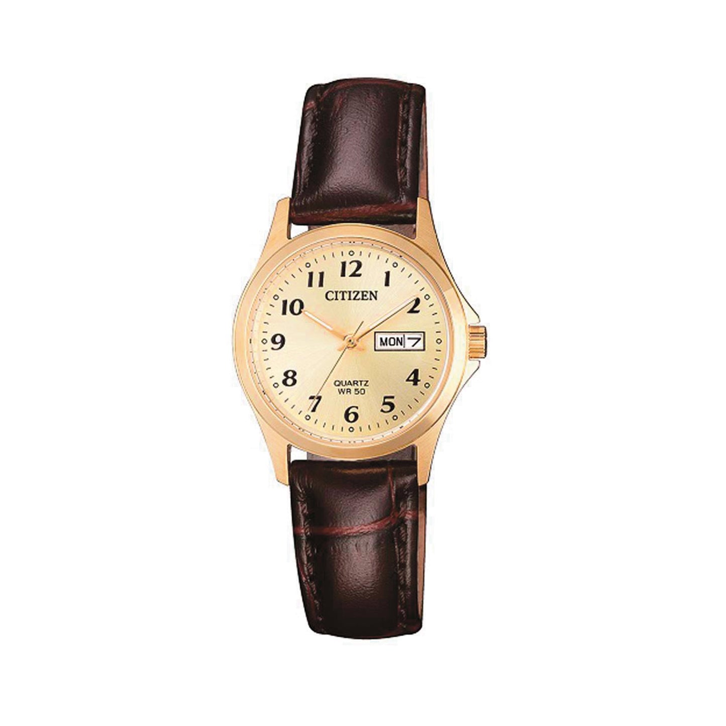 Citizen Ladies Leather Strap Gold