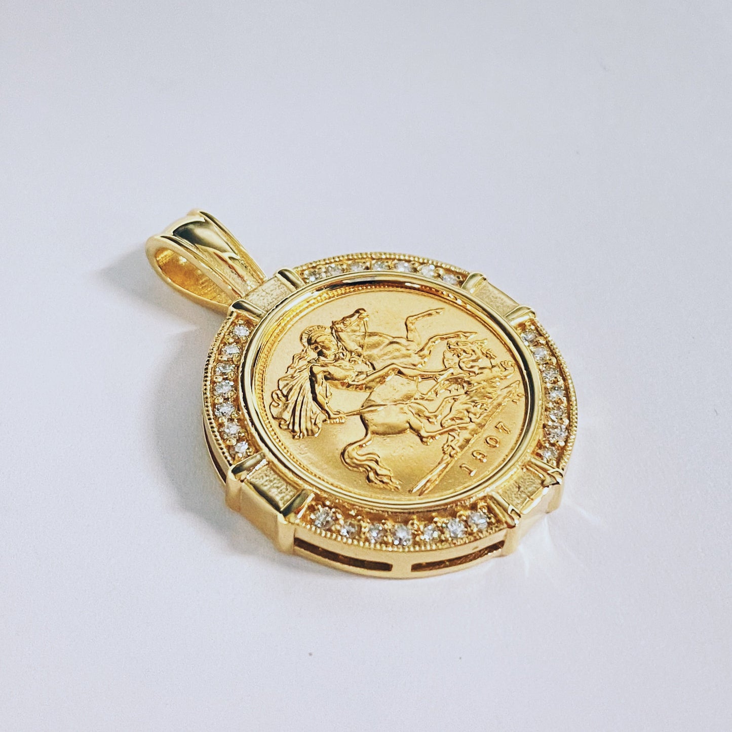 Half Sovereign Pendant with Diamonds