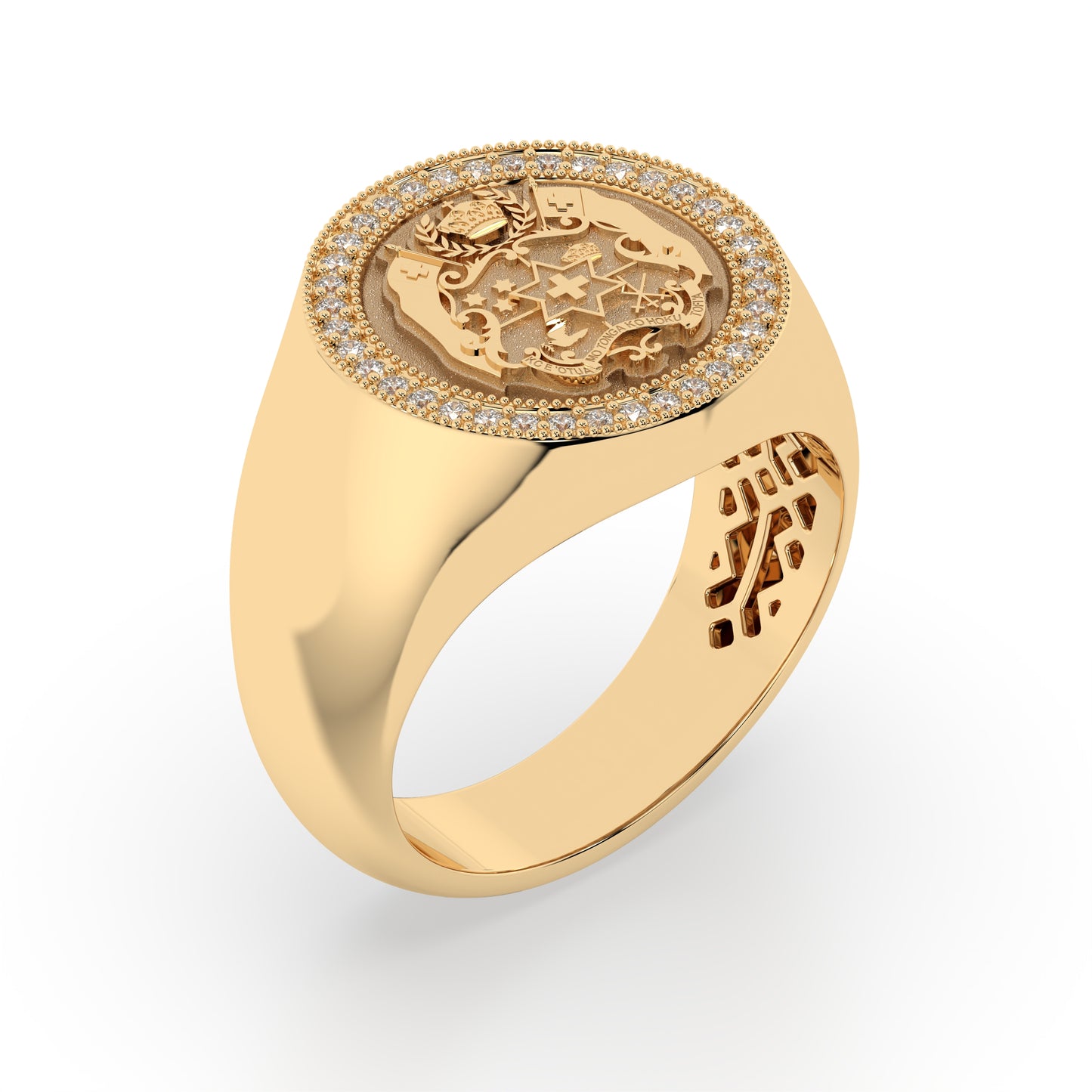 9ct Tongan Coat Of Arms Ring with Natural Diamonds