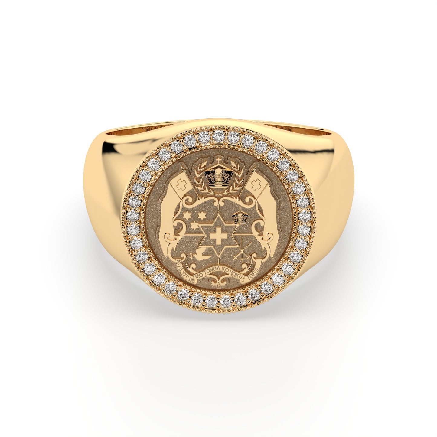 9ct Tongan Coat Of Arms Ring with Natural Diamonds