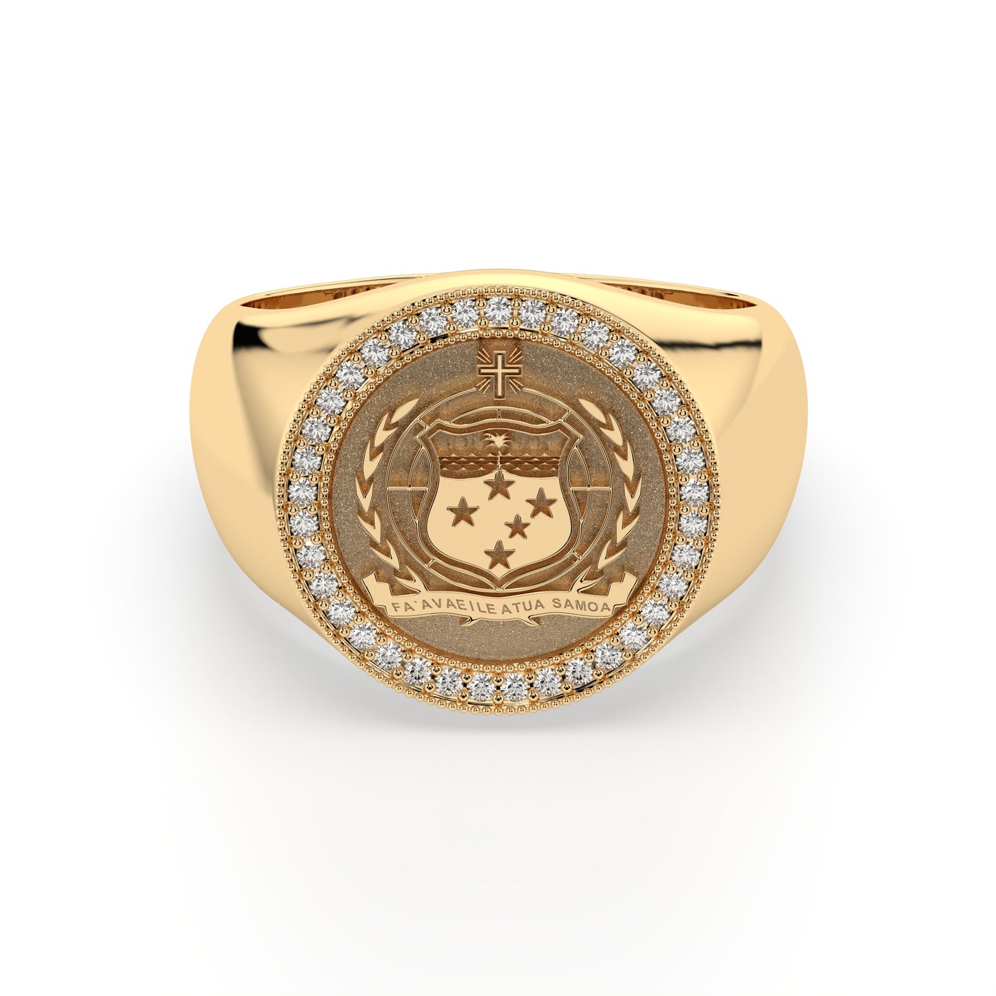 9ct Samoan Coat Of Arms Ring with Natural Diamonds
