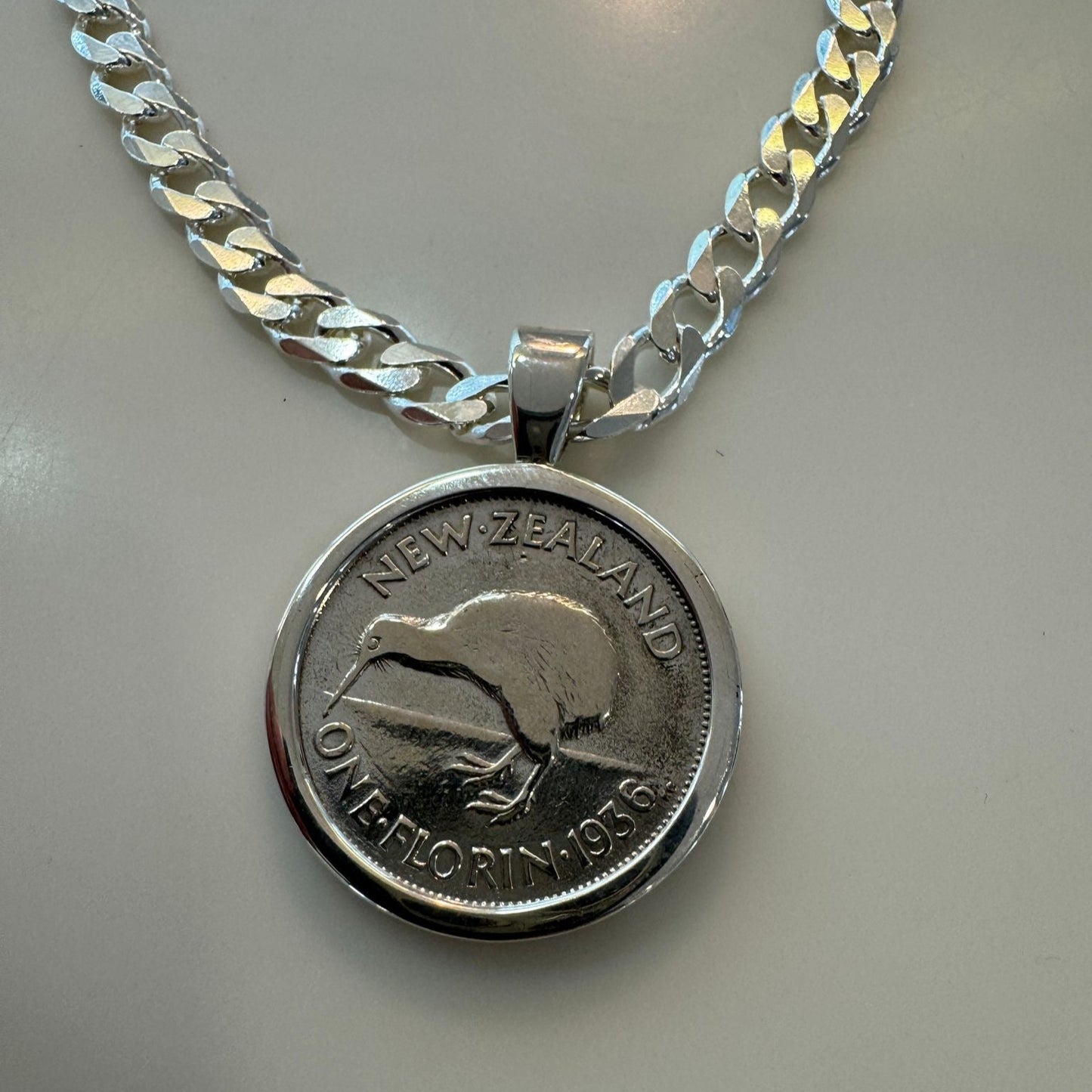 Sterling Kiwi Coin Pendant