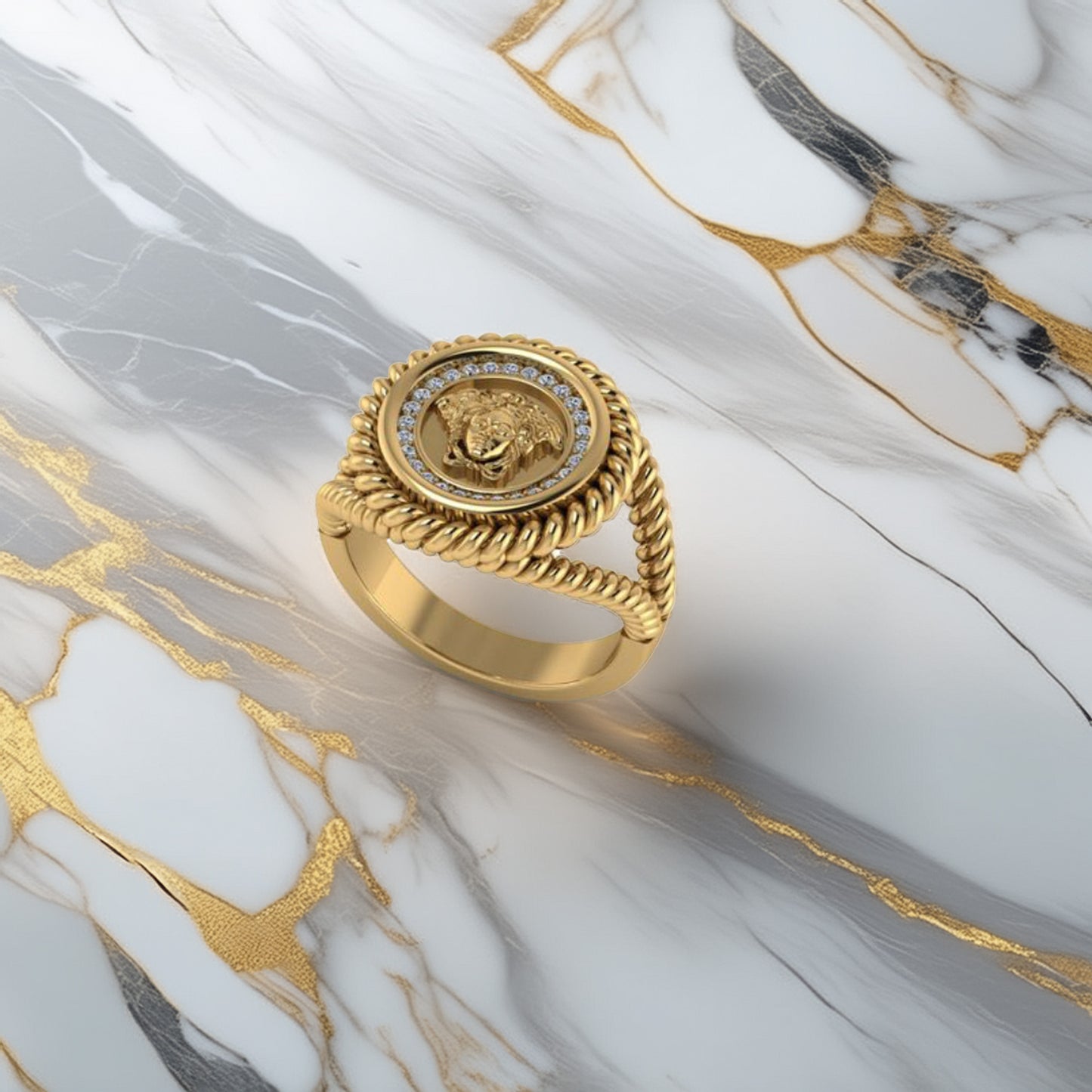 9ct Gold Twist Medusa Ring With Natural Diamonds