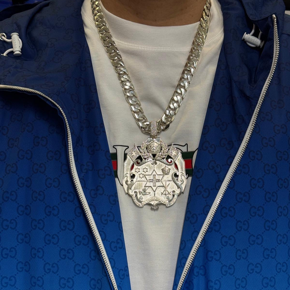 Sterling Silver Large Tongan Pendant with CZ plus chain