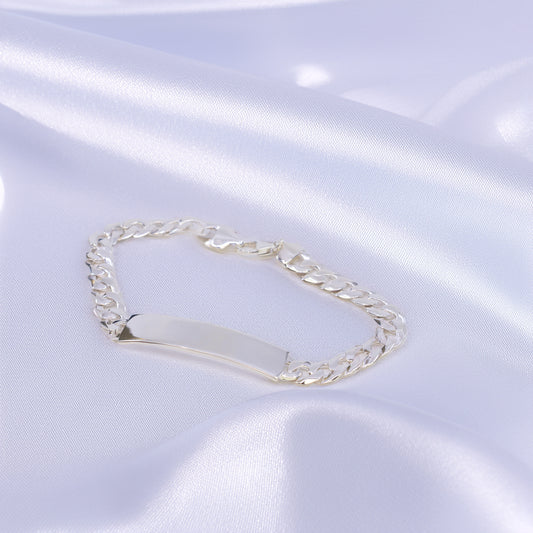 Sterling Silver Curb Link Bracelet With Engrave Bar