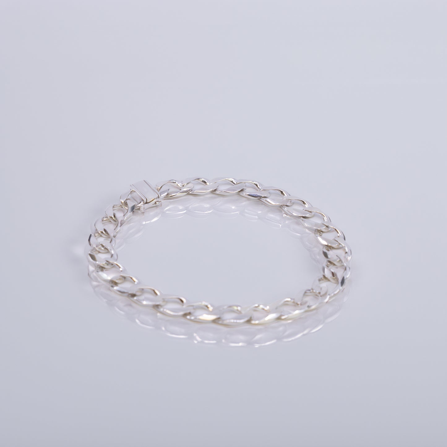 Sterling Silver Flat Curb Link Bracelet With Special Clasp