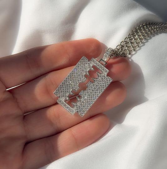 Silver Iced Out Razor Blade