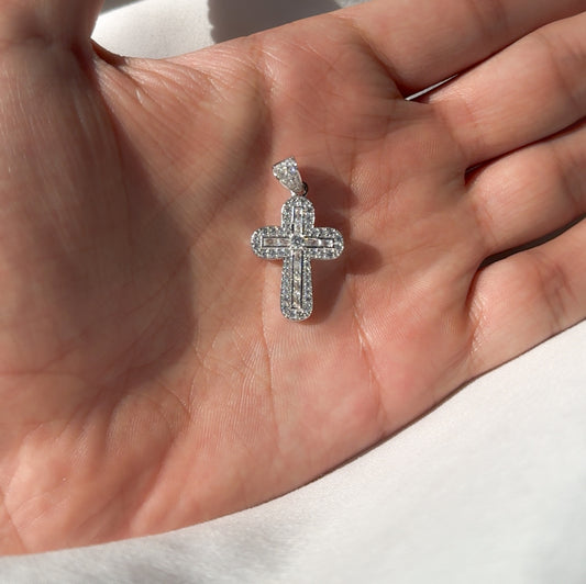 Silver Small Iced Out Cross Pendant