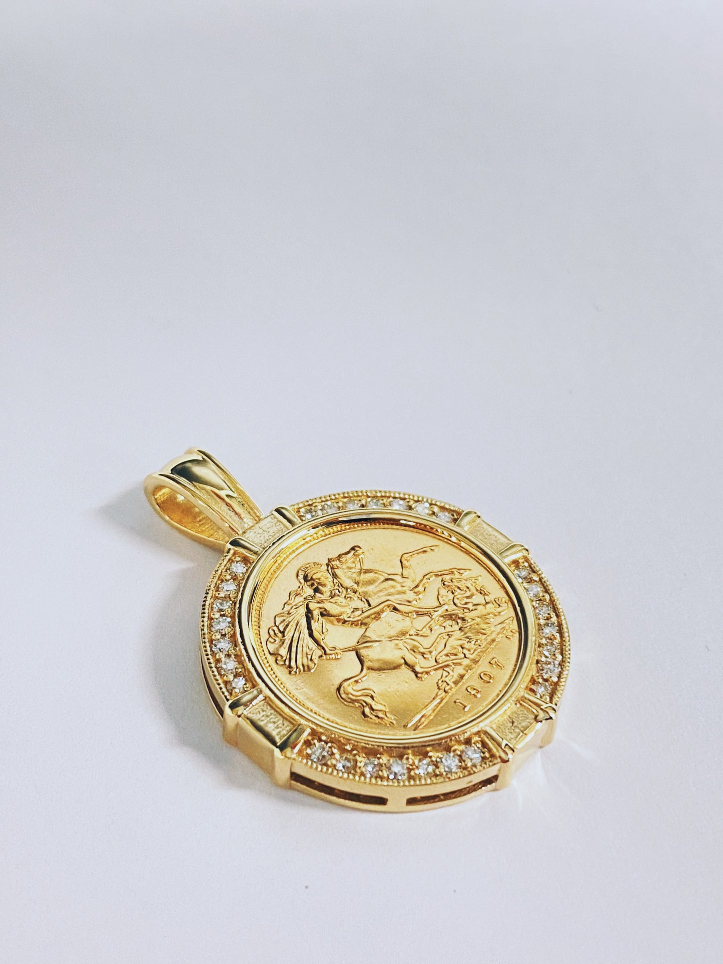 Half Sovereign Pendant with Diamonds