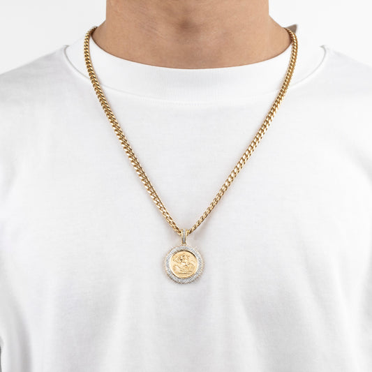 Sovereign Pendant with Double Row of Diamonds