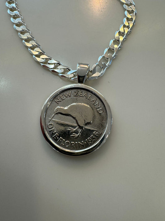 Sterling Kiwi Coin Pendant