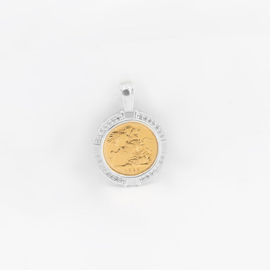 Half Sovereign Pendant With Sterling Silver Frame and Stones