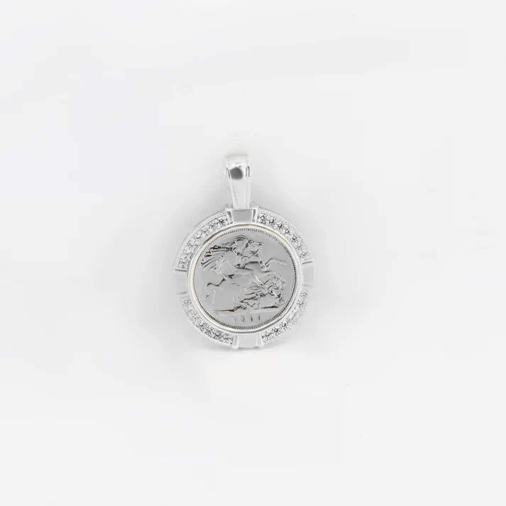 Half Sovereign Pendant With Sterling Silver Frame and Stones