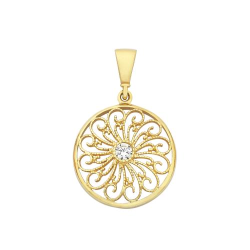 9ct Filigree Swirl Pendant With CZ