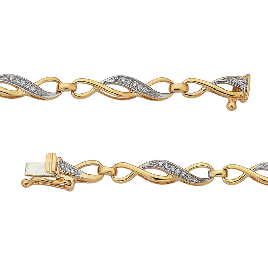 9ct Two Tone Twisted Diamond Bracelet