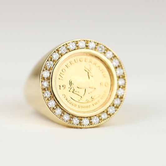 9ct Gold Krugerrand Ring with Diamonds
