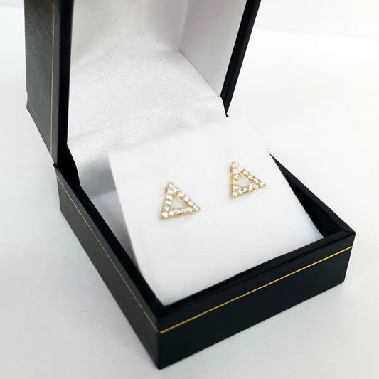 9ct Yellow Gold Triangle Earrings with C.Z